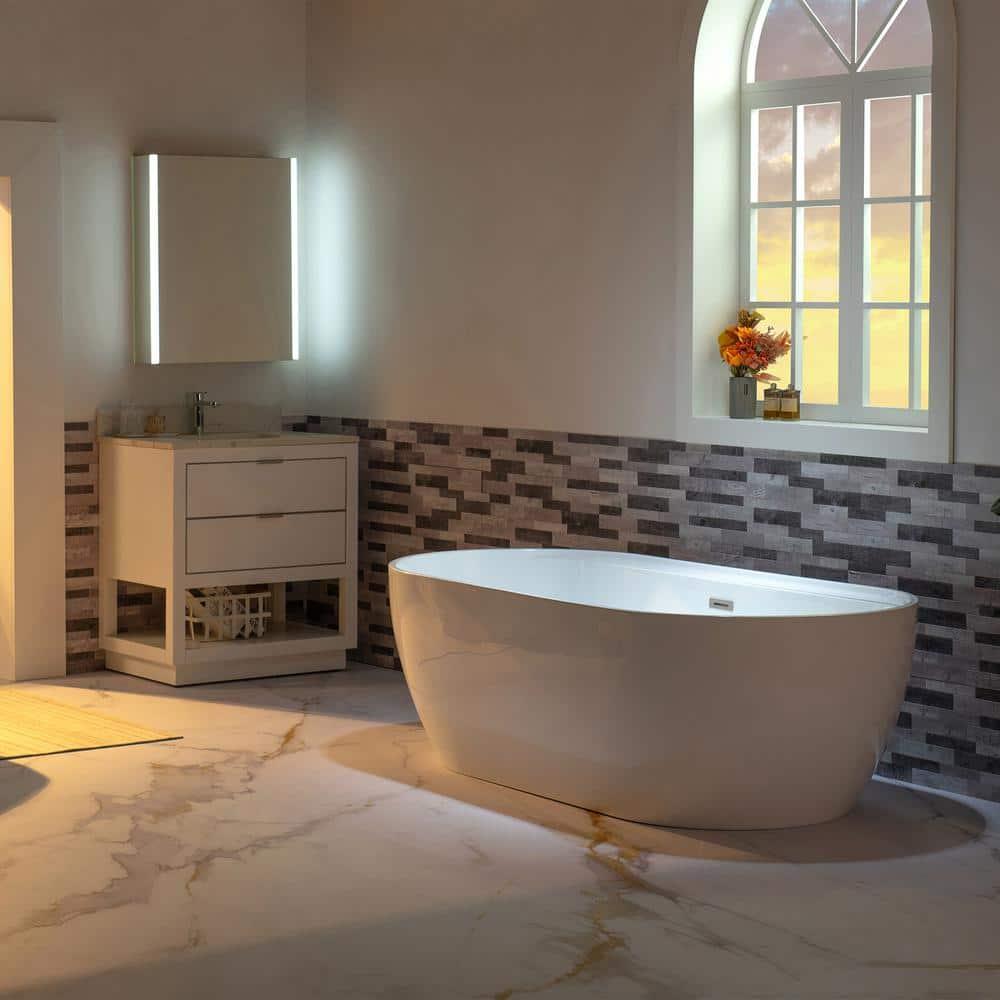 72'' x 35.375'' Freestanding Acrylic Double Ended Bathtub with Wide Rim