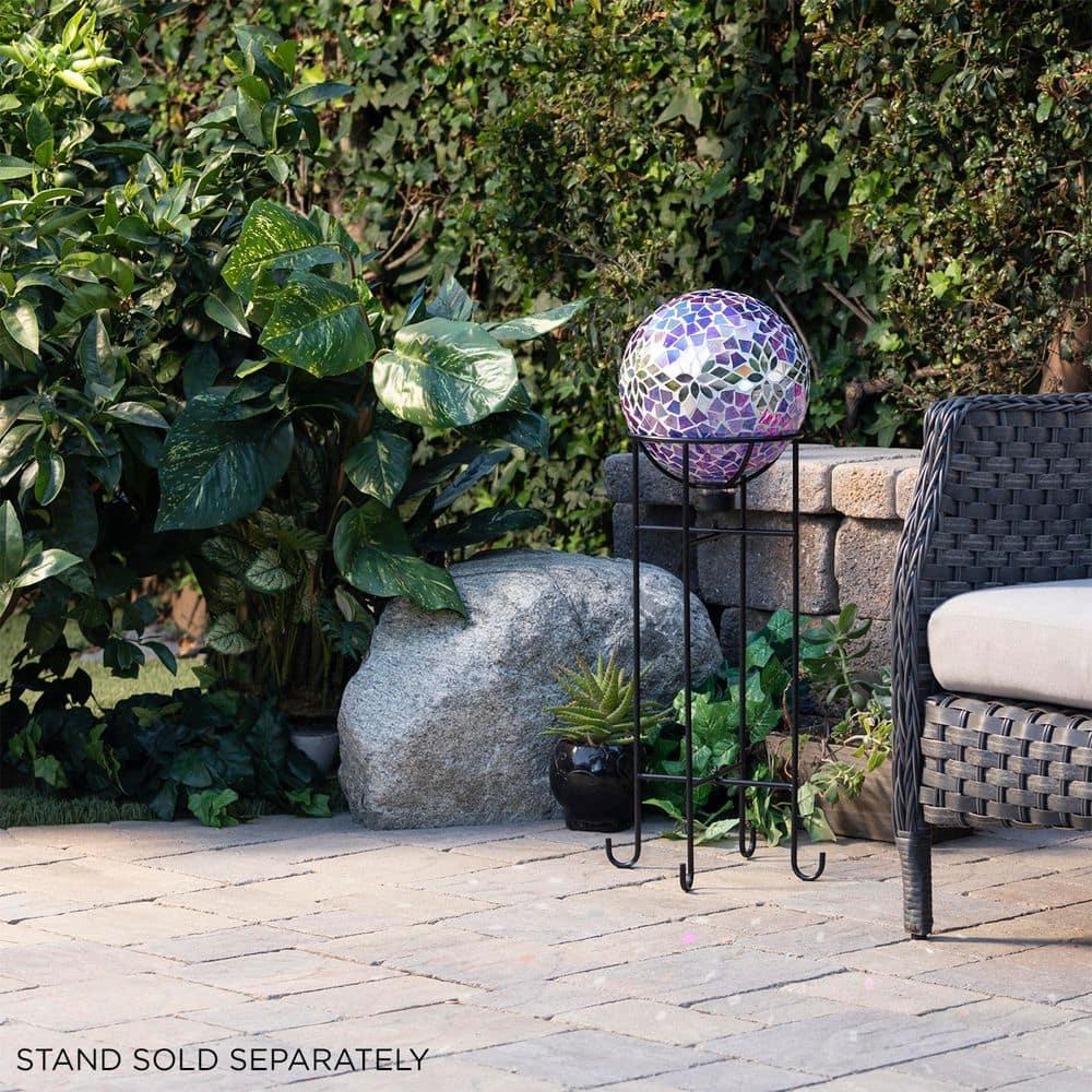 Alpine Corporation 10" Glass Mosaic Floral Gazing Globe, Purple/Silver
