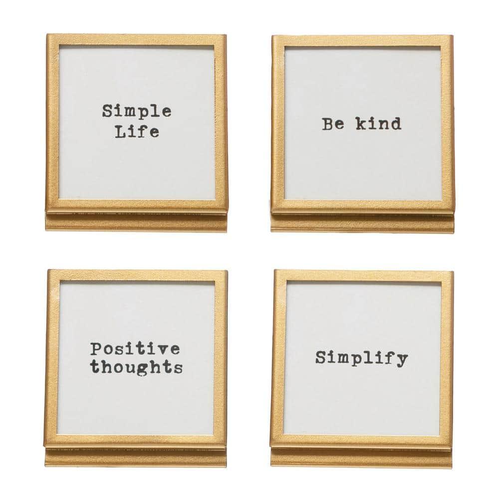 Creative Co-Op Metal & Glass Frame with Easel & Saying, 4 Styles (Holds 3" Square Photo)