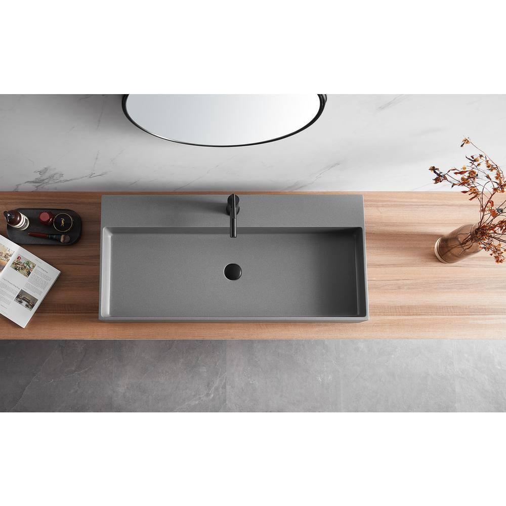 40 in. Wall-Mount or Countertop Install, Bathroom Sink with Single Faucet Hole in Matte Gray