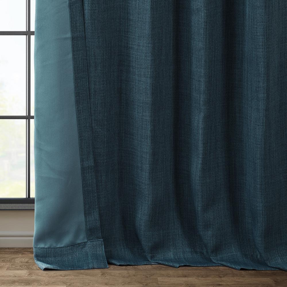 HPD Half Price Drapes Story Blue Faux Linen Room Darkening Curtains for Bedroom & Living Room Curtains (1 Panel), Door & Window Curtains 84 inches long, Rod Pocket curtains & drapes, 50W X 84L