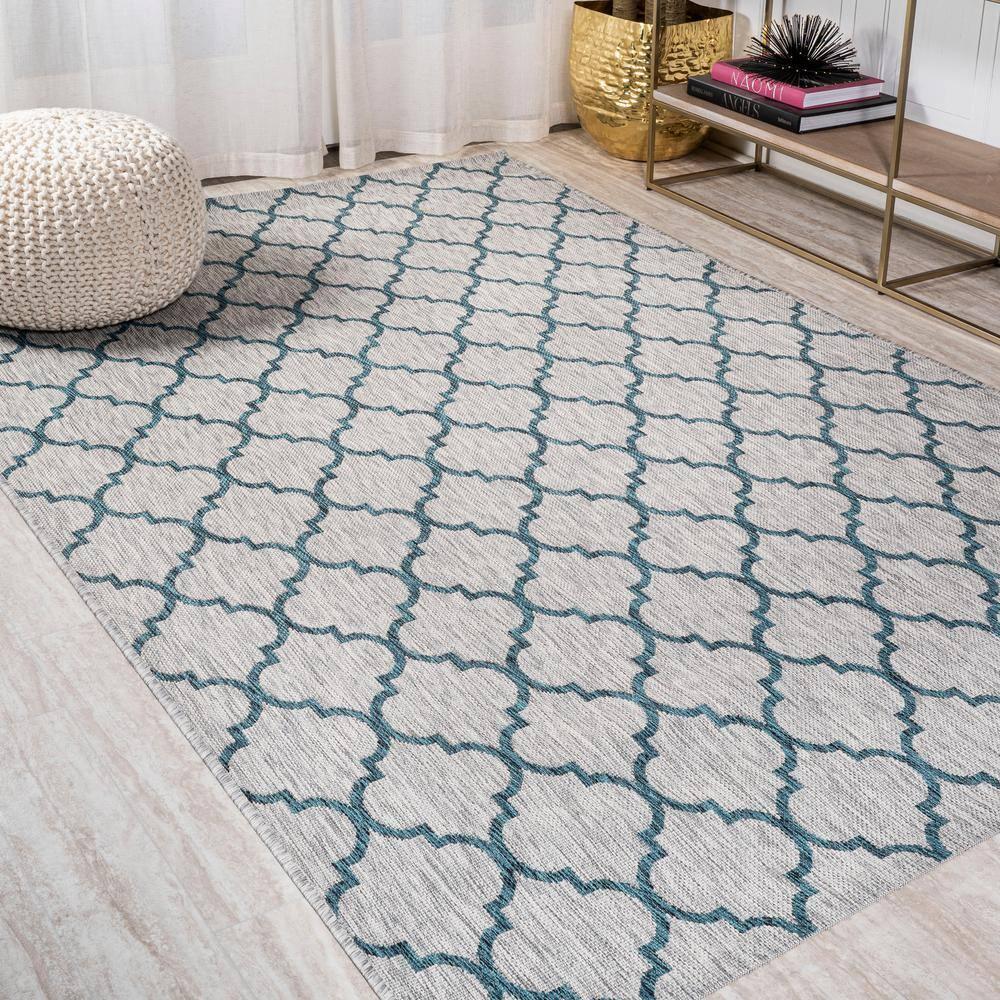 8'x10' Arabesque Ogee Trellis Indoor/Outdoor  Area Rug, Gray/Teal - JONATHAN Y