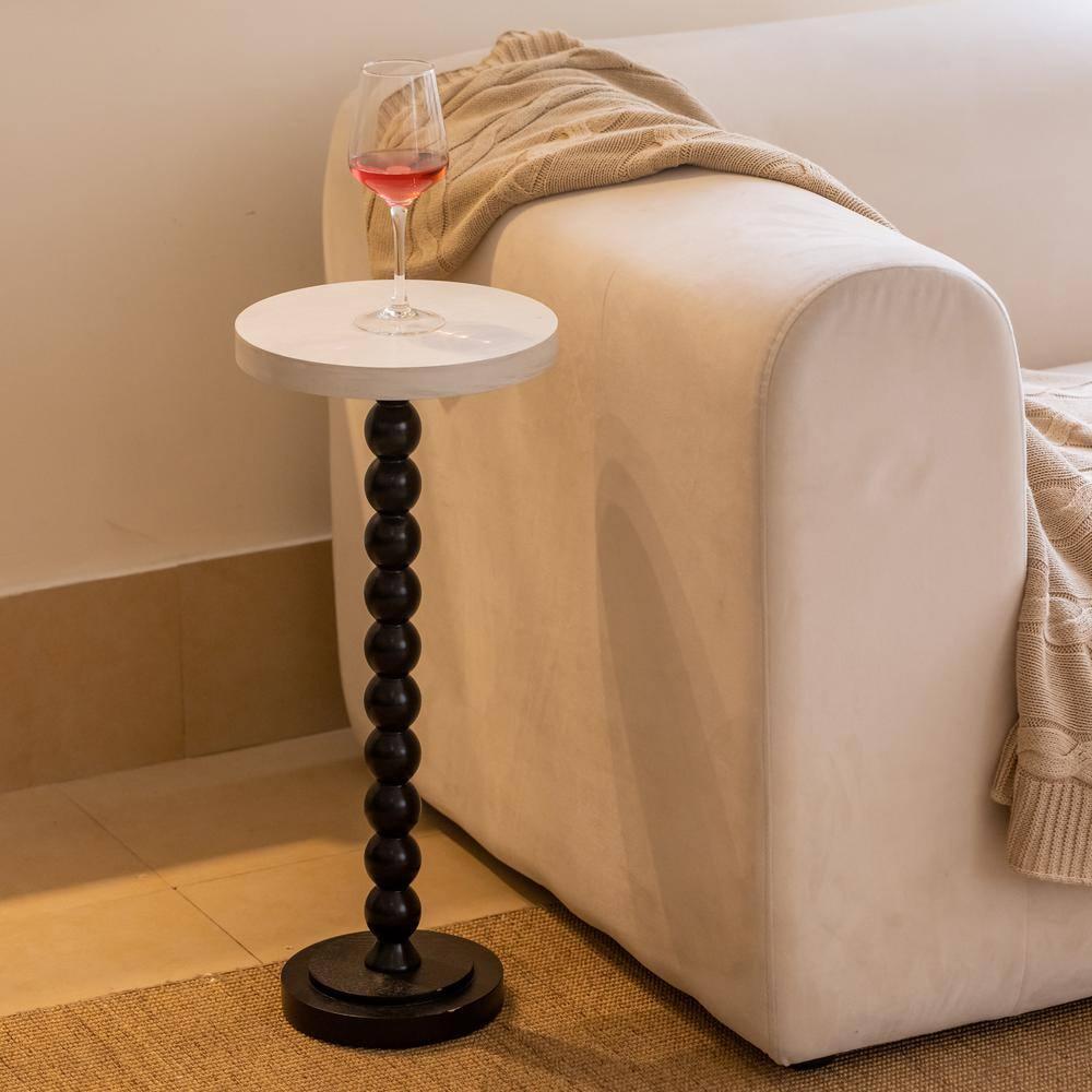 COZAYH Pedestal Small End Table, Contemporary Side Table with Black Base and White Top