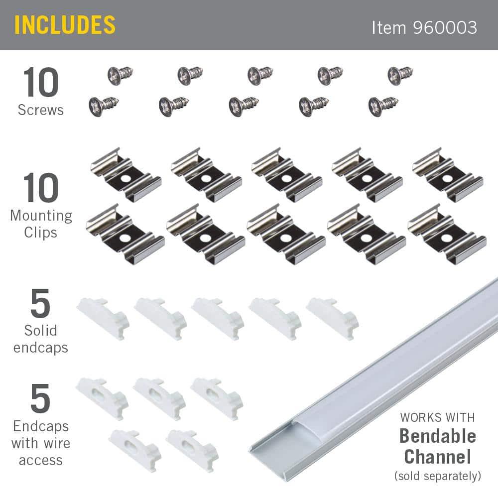 Accessory Packs for LED Tape Light Mounting Channels, Bendable, White