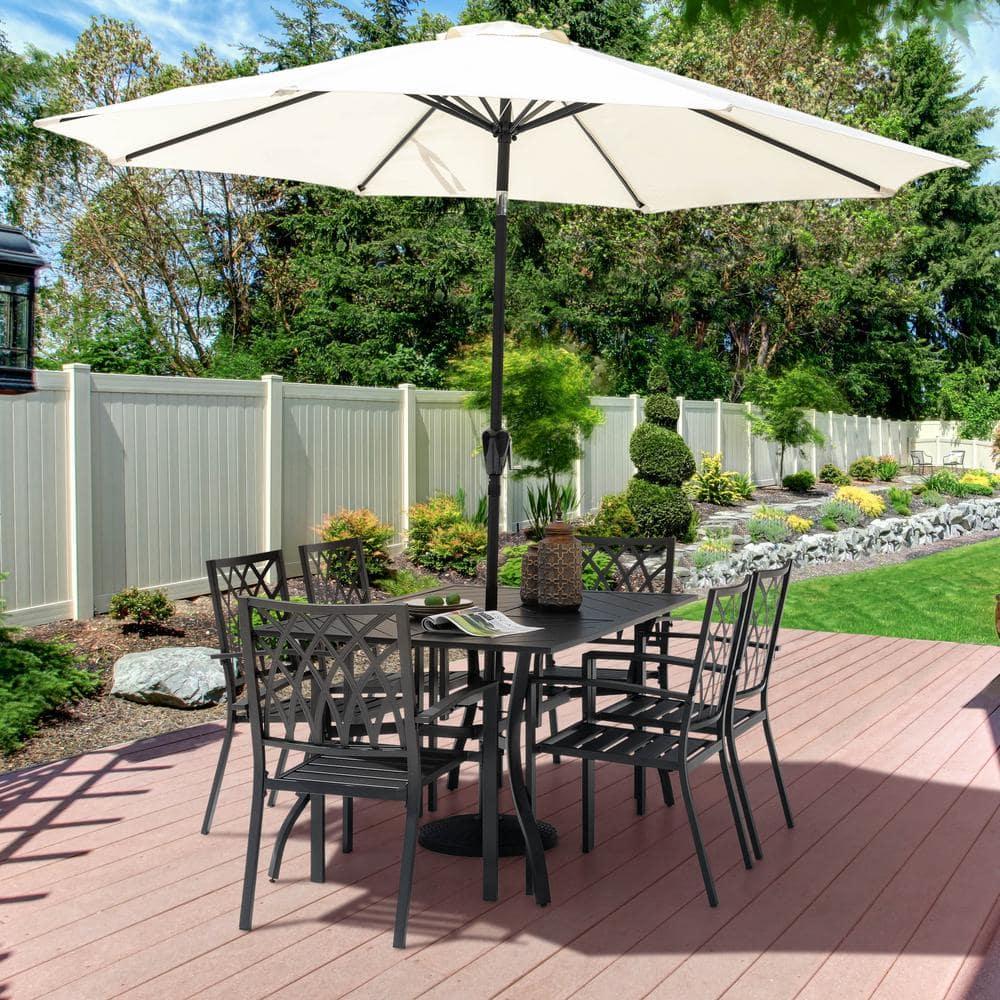 Nuu Garden Outdoor 7-Piece Iron Dining Set with 1.77'' Umbrella Hole