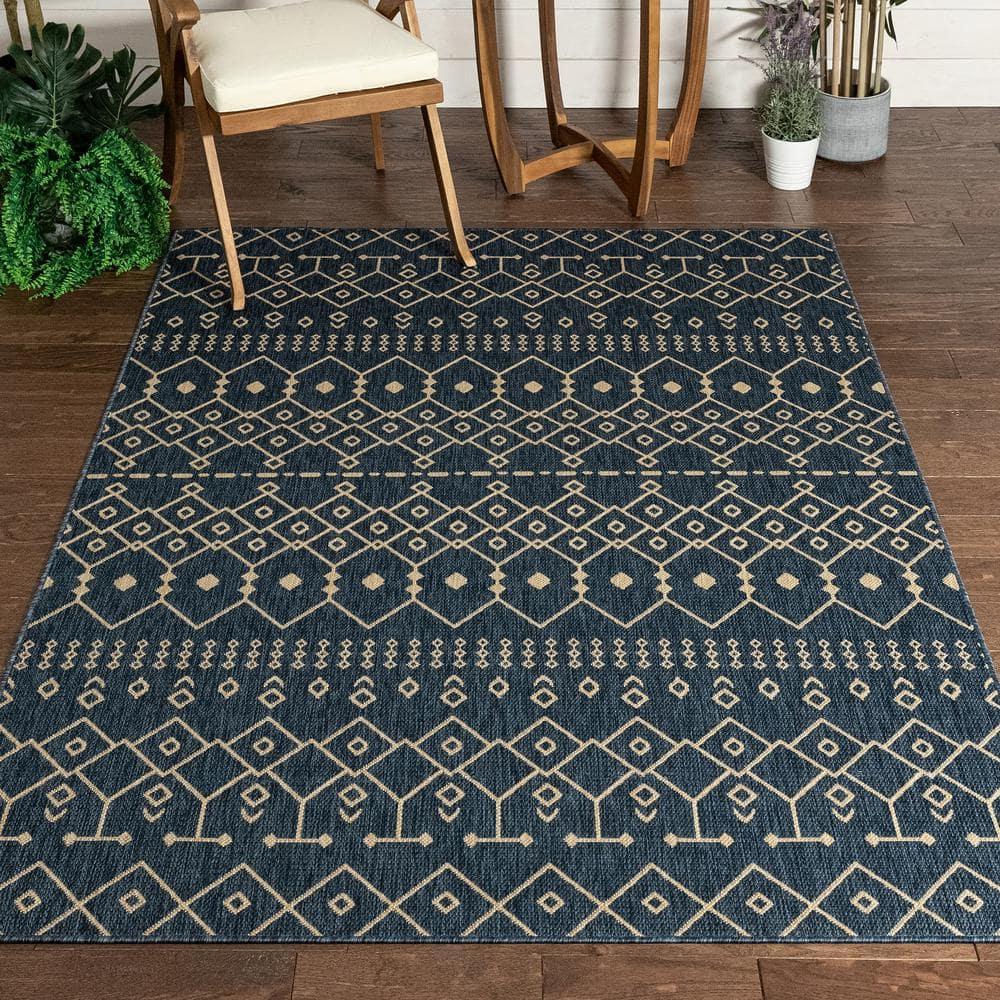 Marshanna Nord Trellis Blue Indoor/Outdoor Flat-Weave Area Rug