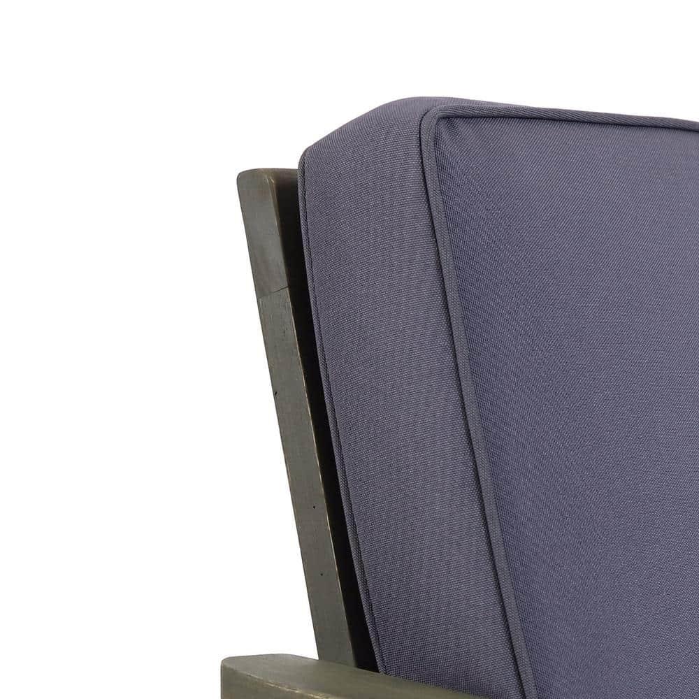 Greta Acacia Wood Outdoor Club Chair with Dark Gray Cushion, Set of 2, Black