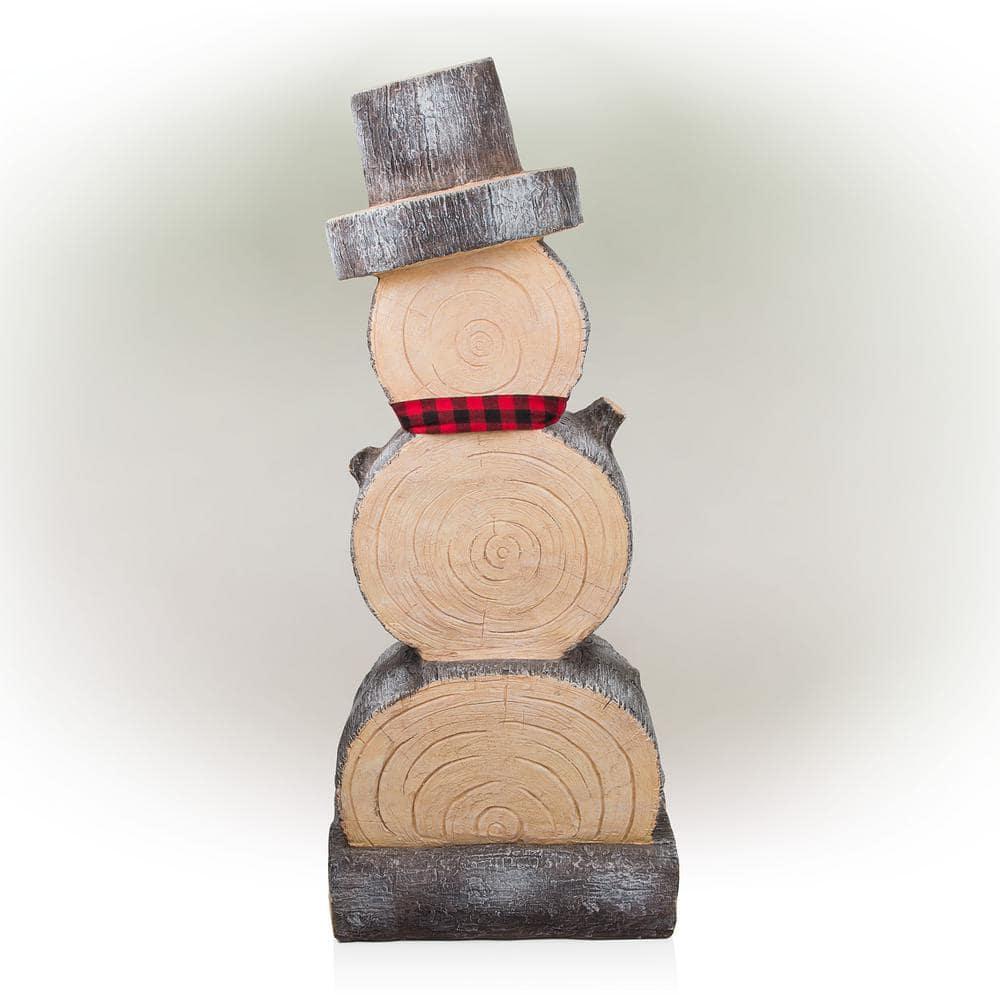 Alpine Corporation 16" x 9" x 38" Wooden Snowman Holiday Statue, Brown/Tan