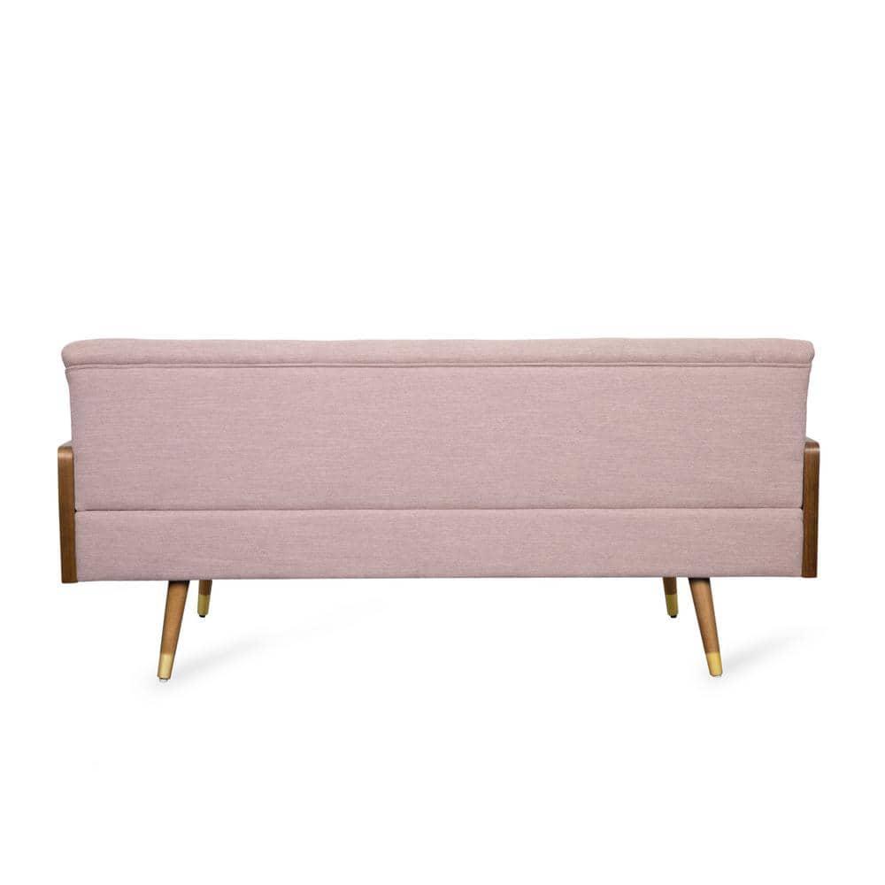 Noble House Nathanial Tufted Fabric Sofa, Light Blush and Dark Walnut