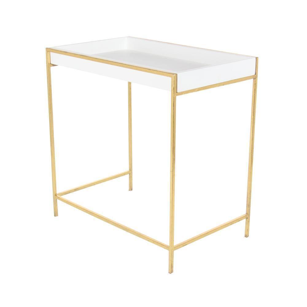 Mercer41 Blaine Wooden Nesting Tray Top Geometric Side End White Accent Table with Gold Metal Legs Set