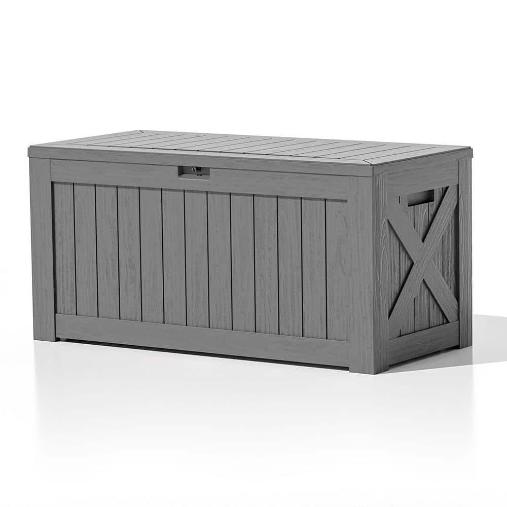 Patiowell 120 Gallon Large Deck Box, Outdoor Lockable Storage Box for Gardening Tools, Waterproof Deck Box for Patio Furniture, Grey