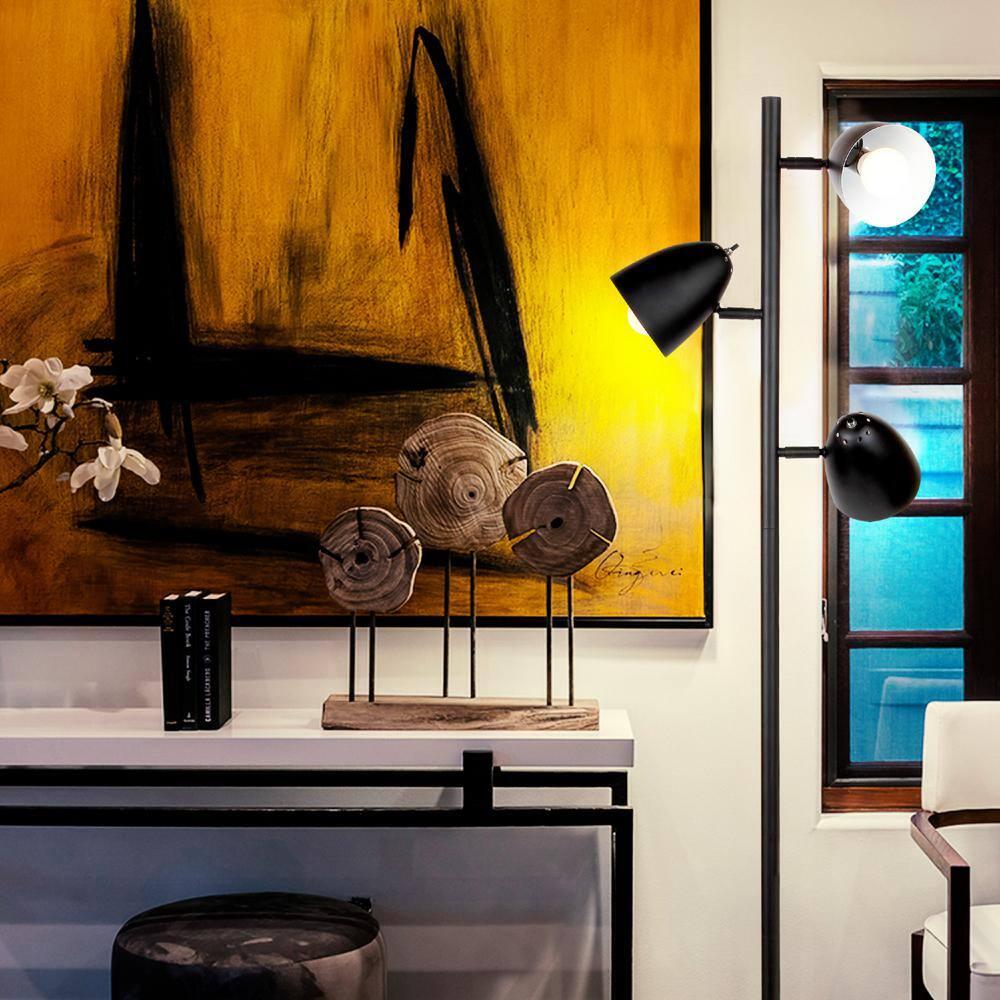 Brightech Jacob 64" Modern 3-Light Adjustable LED Floor Lamp with Black Finish and Metal Cone Shades, Bulbs Included