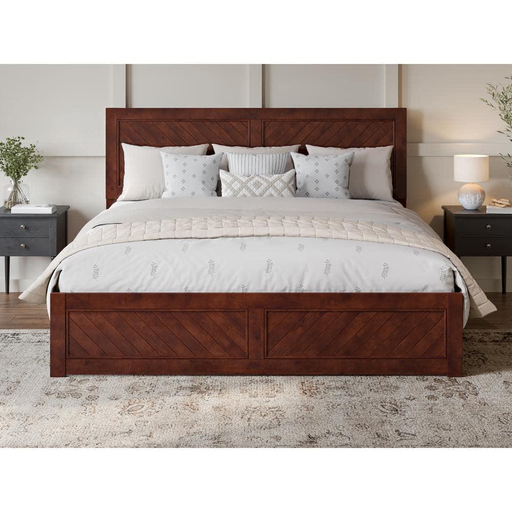 HomeStock Artisanal Artistry King Foundation Bed Frame with Matching Footboard in Walnut