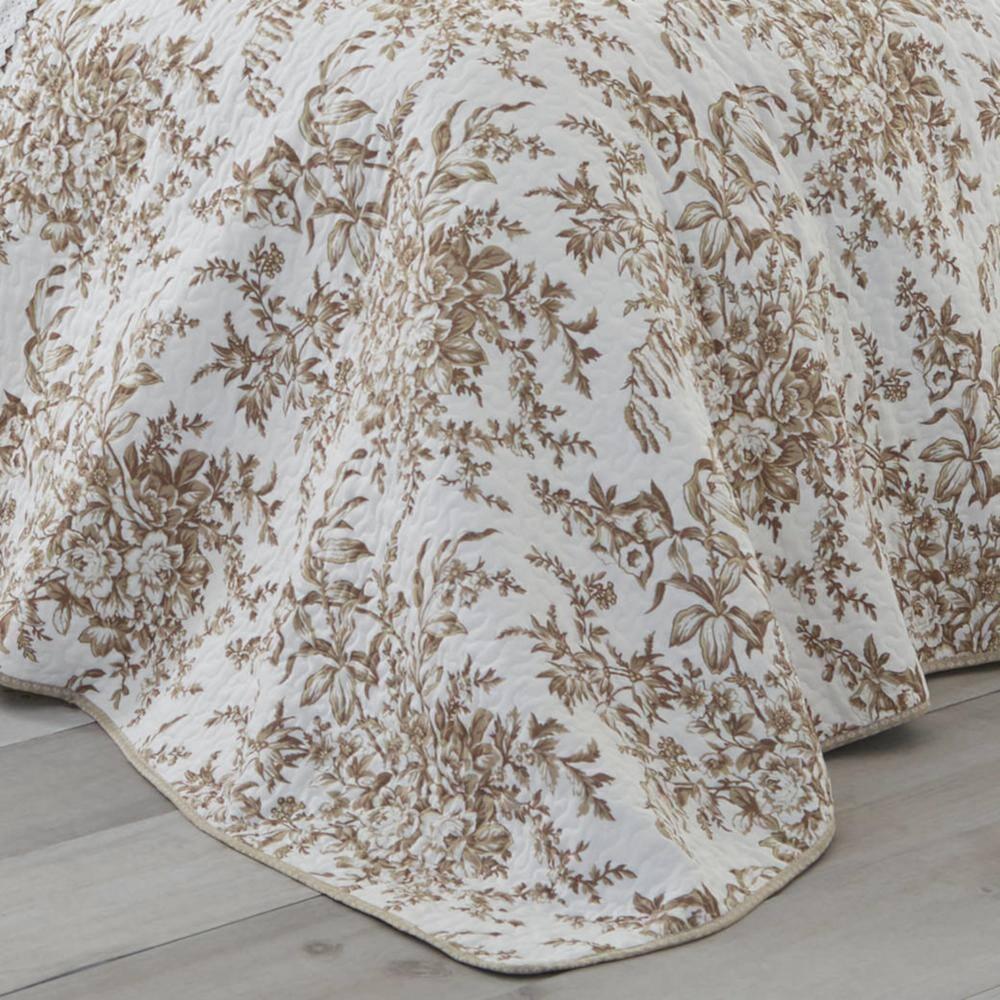 Laura Ashley Full/Queen Bedford Reversible Quilt Set Mocha: Includes 2 Shams, Machine Washable