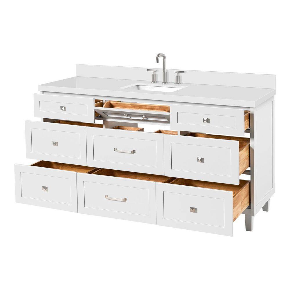 Ariel Monroe 67 Inch Single Rectangular Sink Bathroom Vanity With Pure White Quartz Countertop