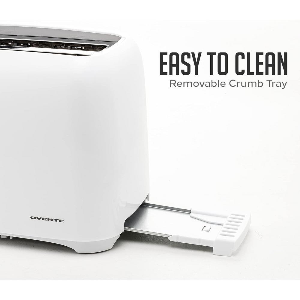 OVENTE Electric 2 Slice Toaster, 6 Shade Toast Settings, Removable Crumb Tray, White TP2210WGY