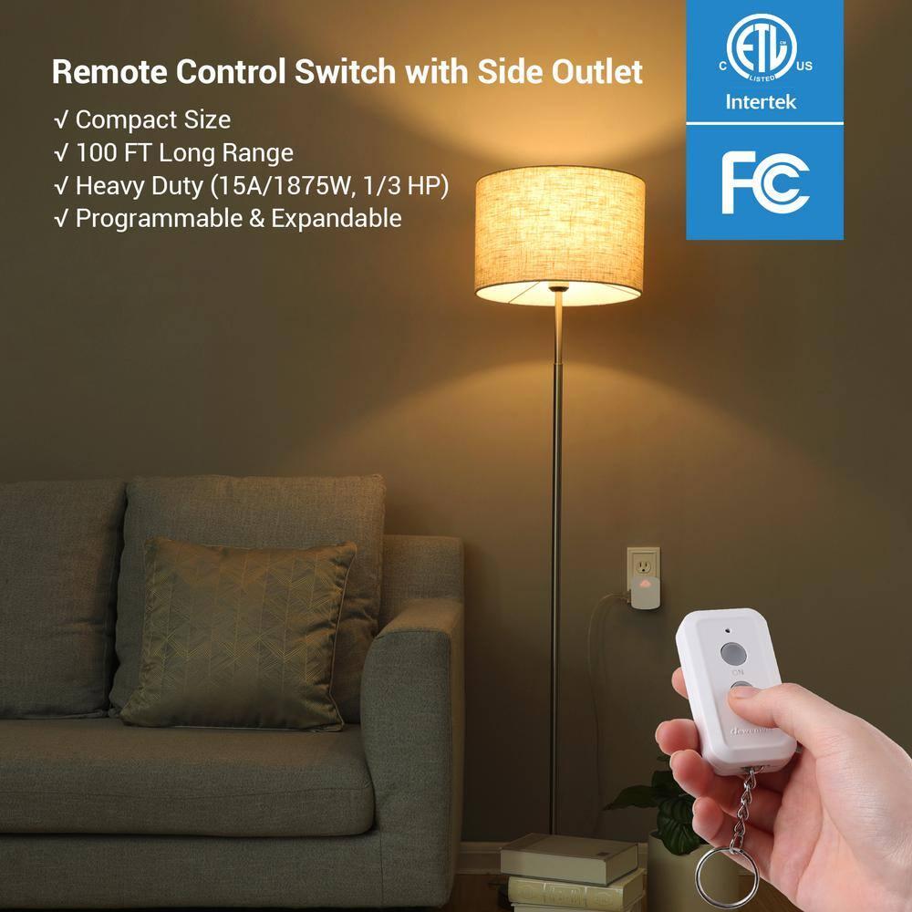 DEWENWILS Indoor Remote Control Outlet, Wireless Electrical Outlet Switch, 100 FT Range,  Compact Side Plug, ETL Listed, White