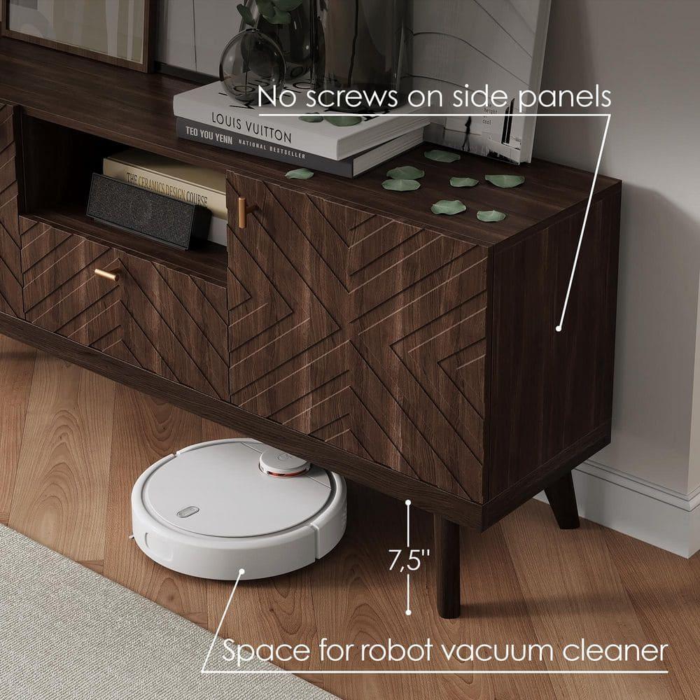 Living Skog  Alba Beige TV Stand Console with Drawer Fits TV's up to 65 in. with Wood Legs Mid Century Modern Design Brown Laminate,MDF Up to 240 lbs