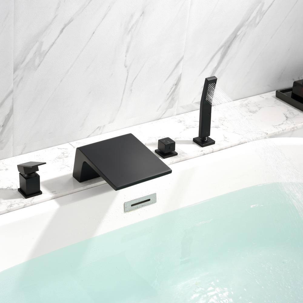 Boyel Living Single-Handle Shower Head Bathroom Bathtub Faucet, Deck Mount Roman Tub Faucet with Hand Shower and Water Suply Hose Waterfall Bath Tub Filler in Matte Black