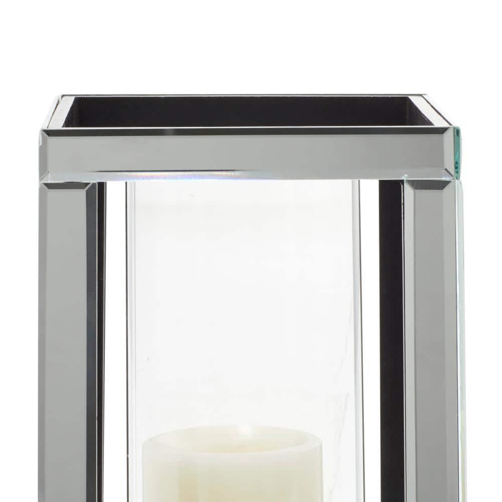 House of Hampton® Glass Pillar Silver Hurricane Lamp with Mirrored Accents