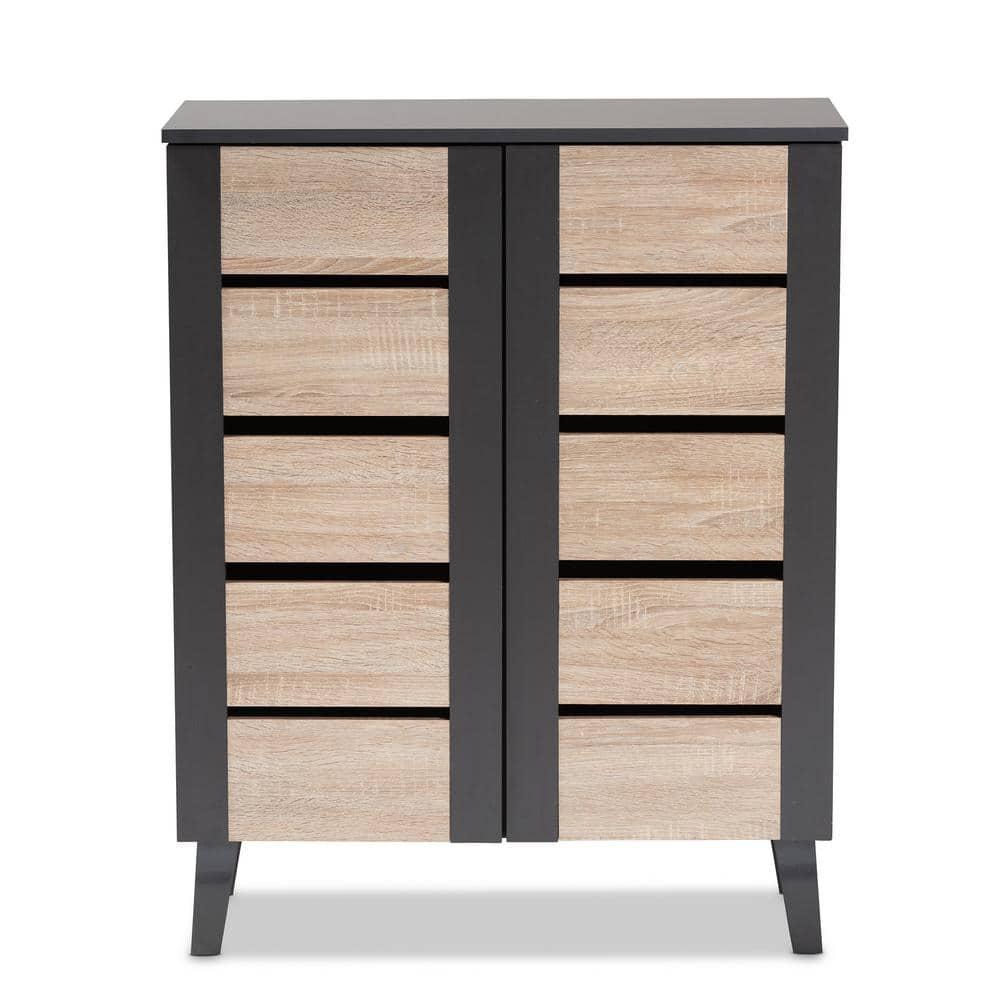 Baxton Studio Melle Modern and Contemporary Two-tone Oak Brown and Dark Gray 2-Door Wood Entryway Shoe Storage Cabinet