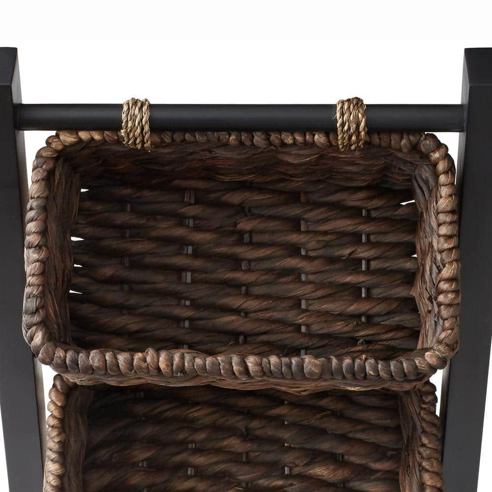Casafield 3-Tier Floor Stand with Hanging Storage Baskets, Black/Espresso - Wood Tower Rack for Bathroom, Kitchen, Laundry, Living Room