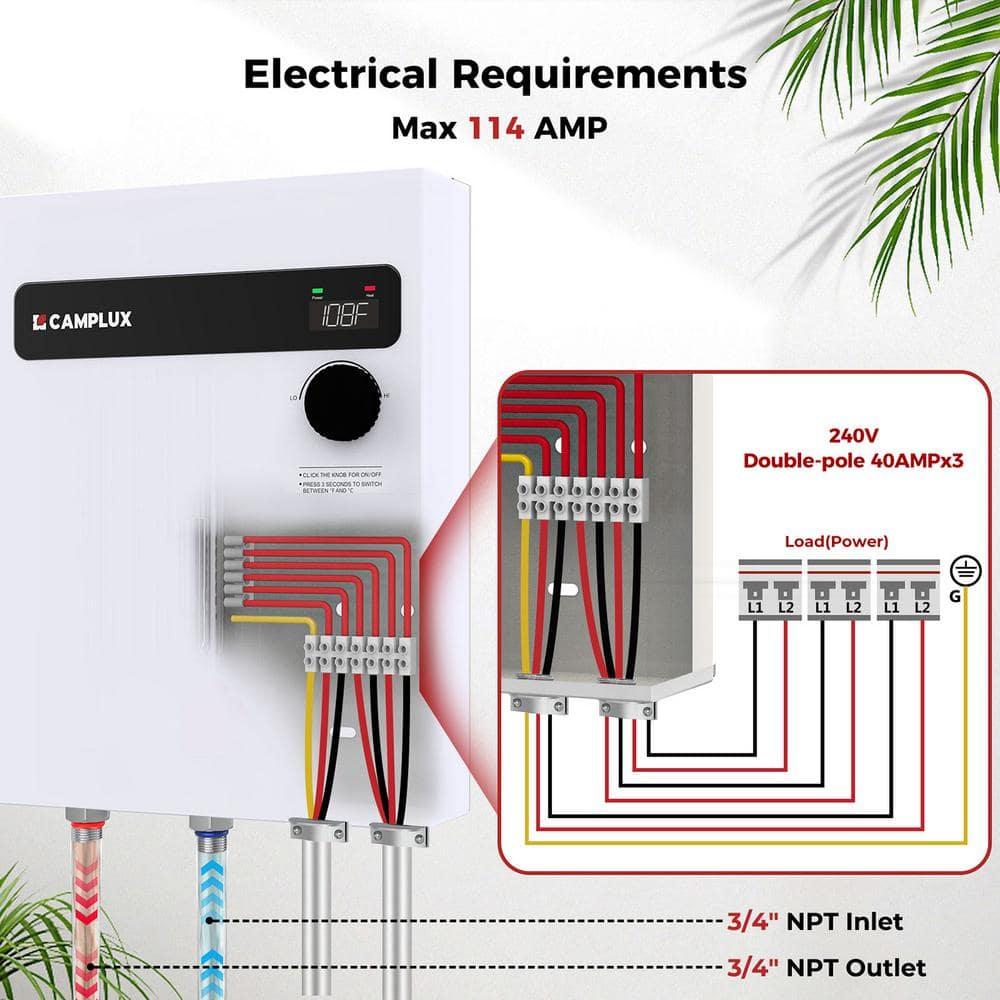CAMPLUX 24 kW 4.7 GPM 240-Volt Electric Tankless Water Heater