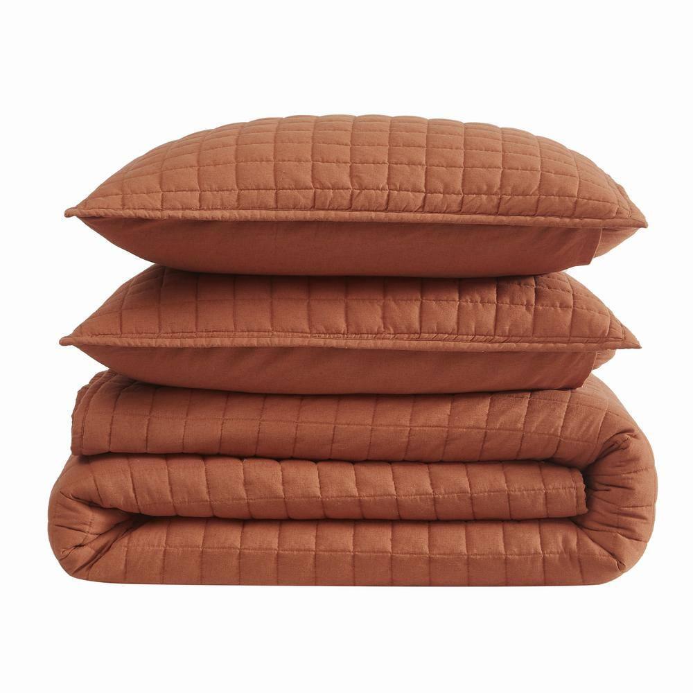 Brooklyn Loom 3pc King Flax Linen Quilts Rust/Orange