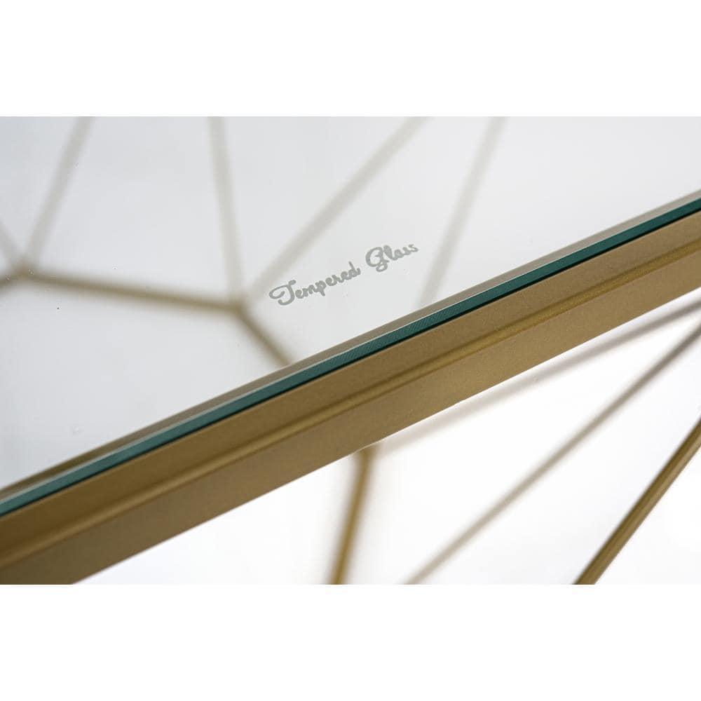 LeisureMod Malibu Modern 29" Wide Octagon Glass Top Coffee Table With Iron Base in Gold