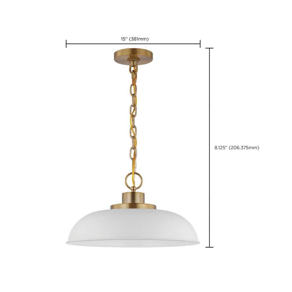 Nuvo Lighting Colony 1 Light Small Pendant Matte White with Burnished Brass