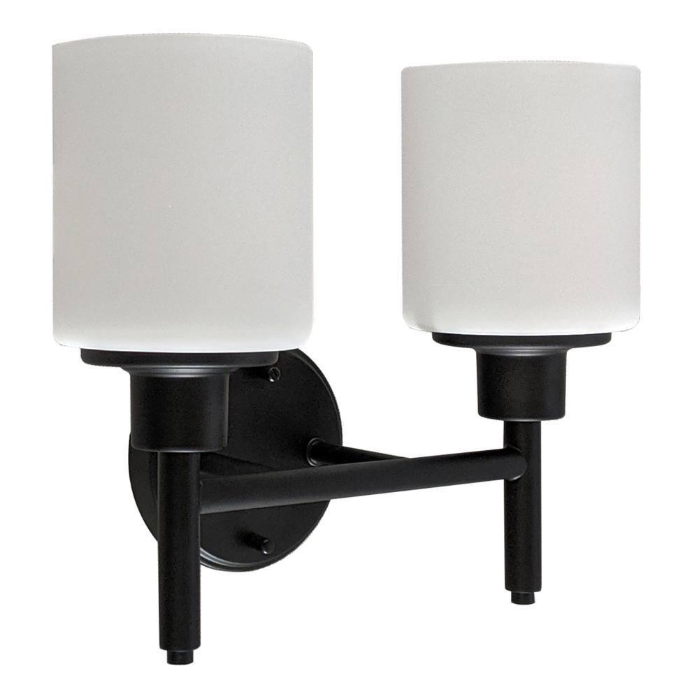 Design House 556191-BLK Aubrey Transitional 2-Light Indoor Wall Light Dimmable White Frosted Glass Shades for Hallway Foyer Bathroom, Matte Black
