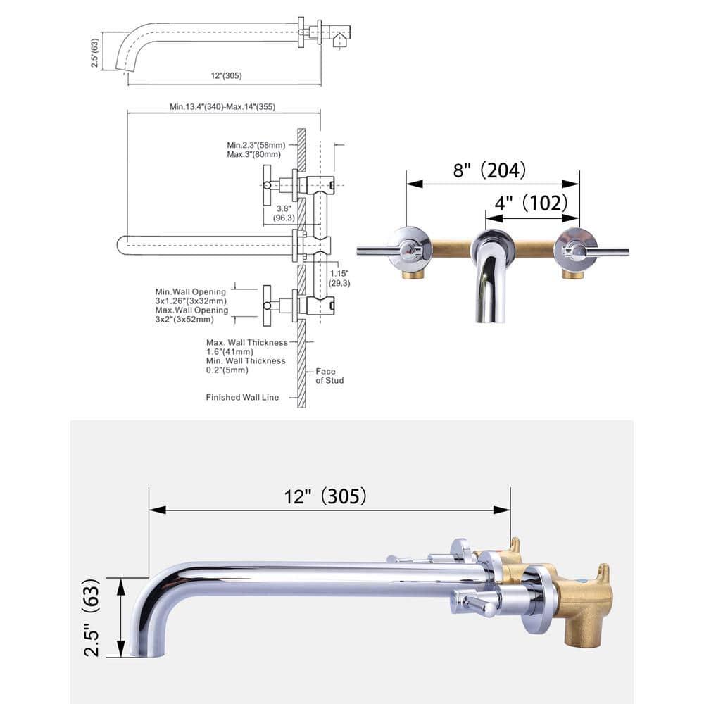 2-Handle 2-Hole Wall Mounted Bathroon Sink Faucet In Spot Resist (Valve Included)