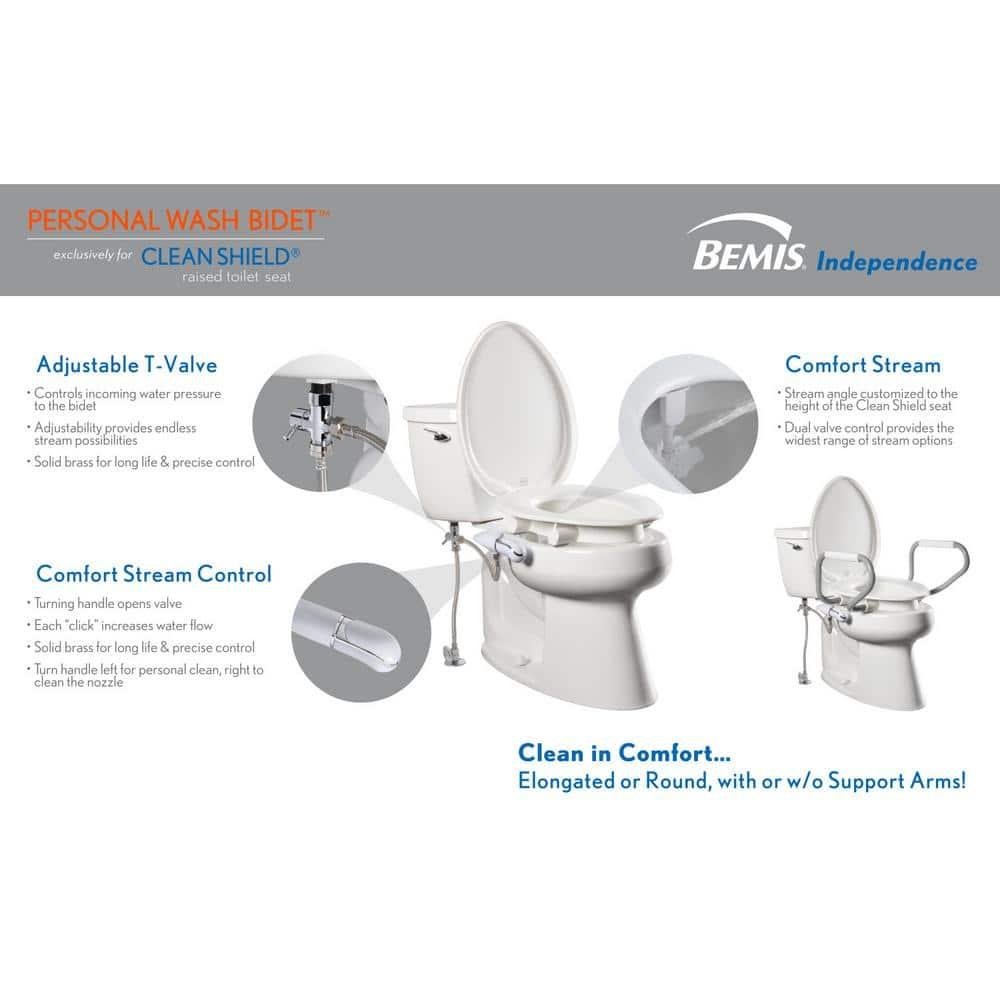 Bemis Assurance 3" Raised Toilet Seat with Handles and Bidet Attachment, Secure Hinges, Elongated, White 7YE85320H20 ARM