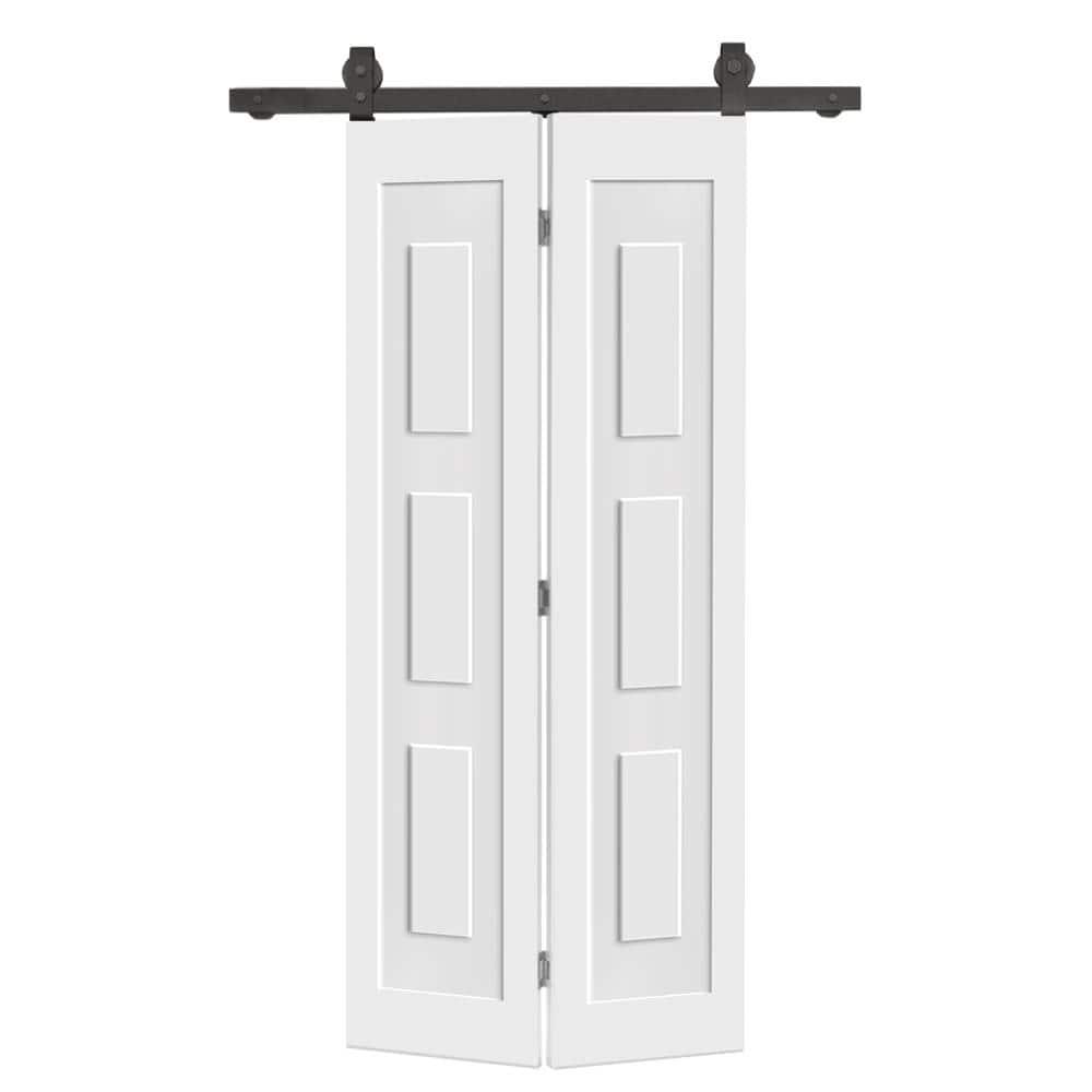Calhome 3 Panel Shaker Composite Bi-Fold Door with Sliding Barn Door Hardware Kit
