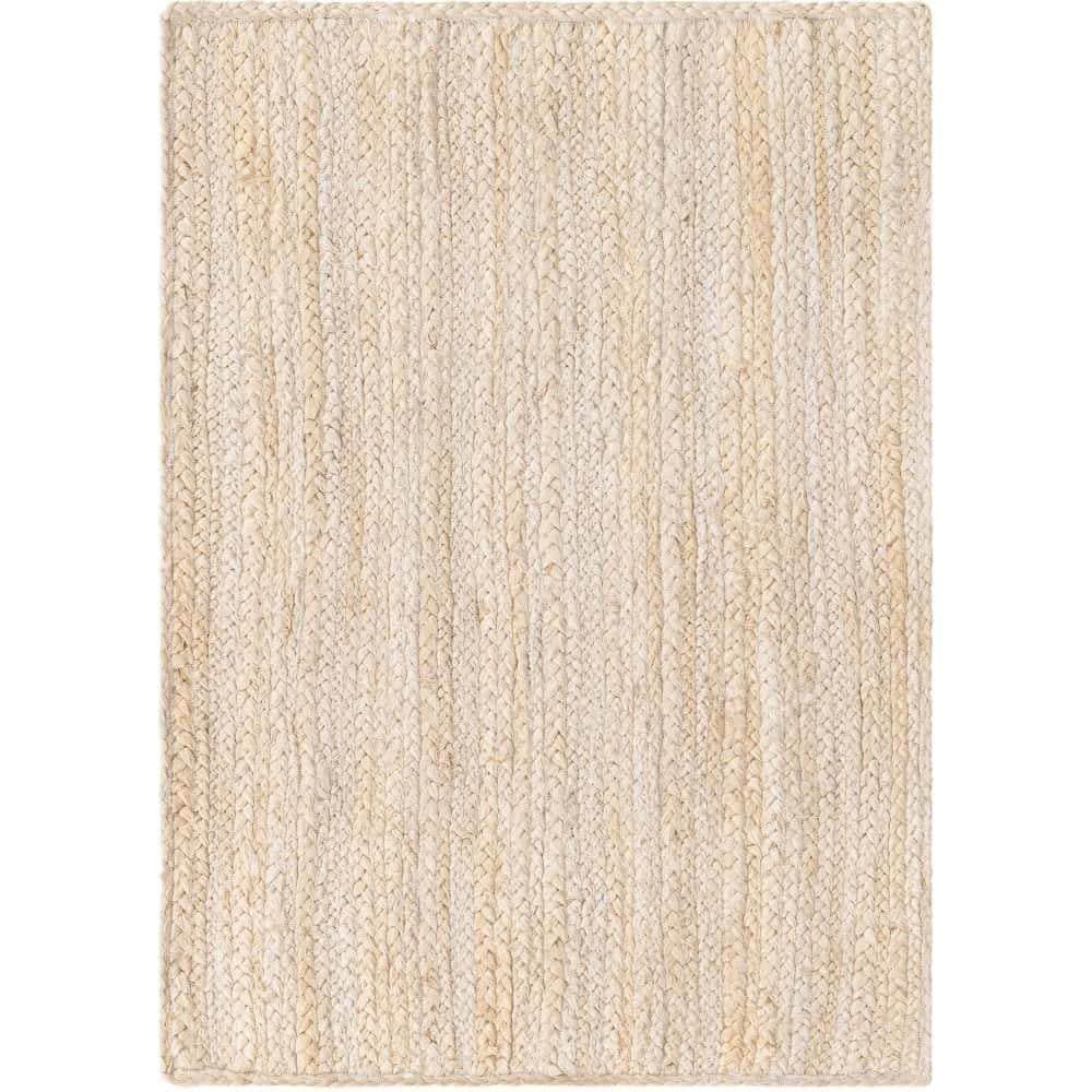 Unique Loom 2'x3' Braided Jute Dhaka White Indoor Area Rug