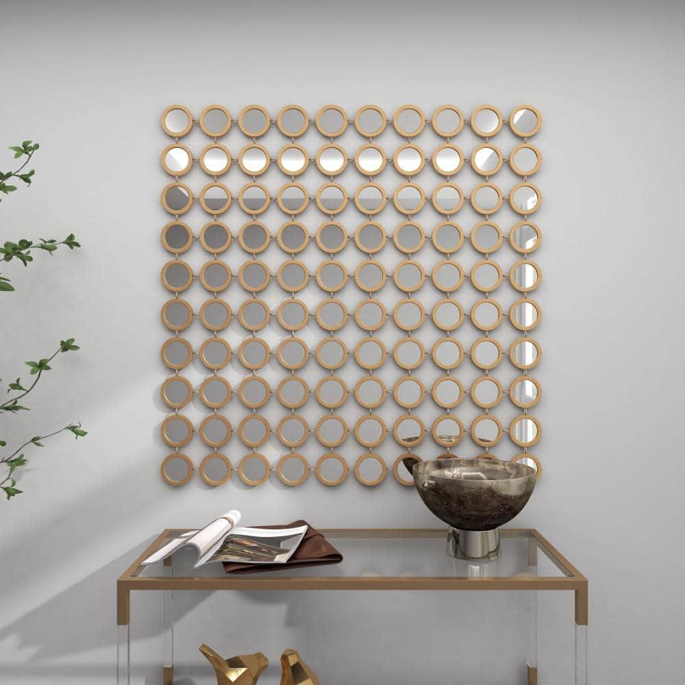 DecMode 40" x 40" Gold Geometric Wall Mirror with Grid Pattern