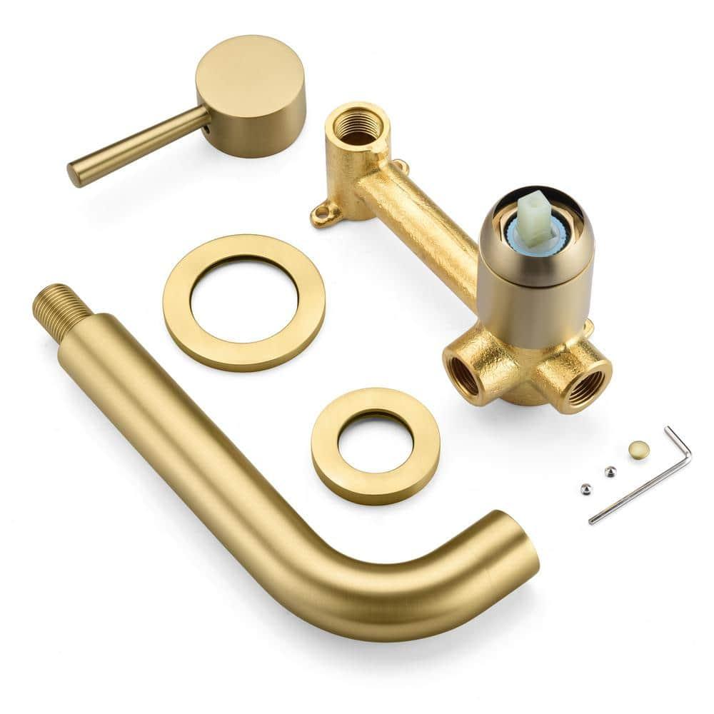 SUMERAIN Wall Mount Bathtub Faucet Tub Filler with Valve Brushed Gold