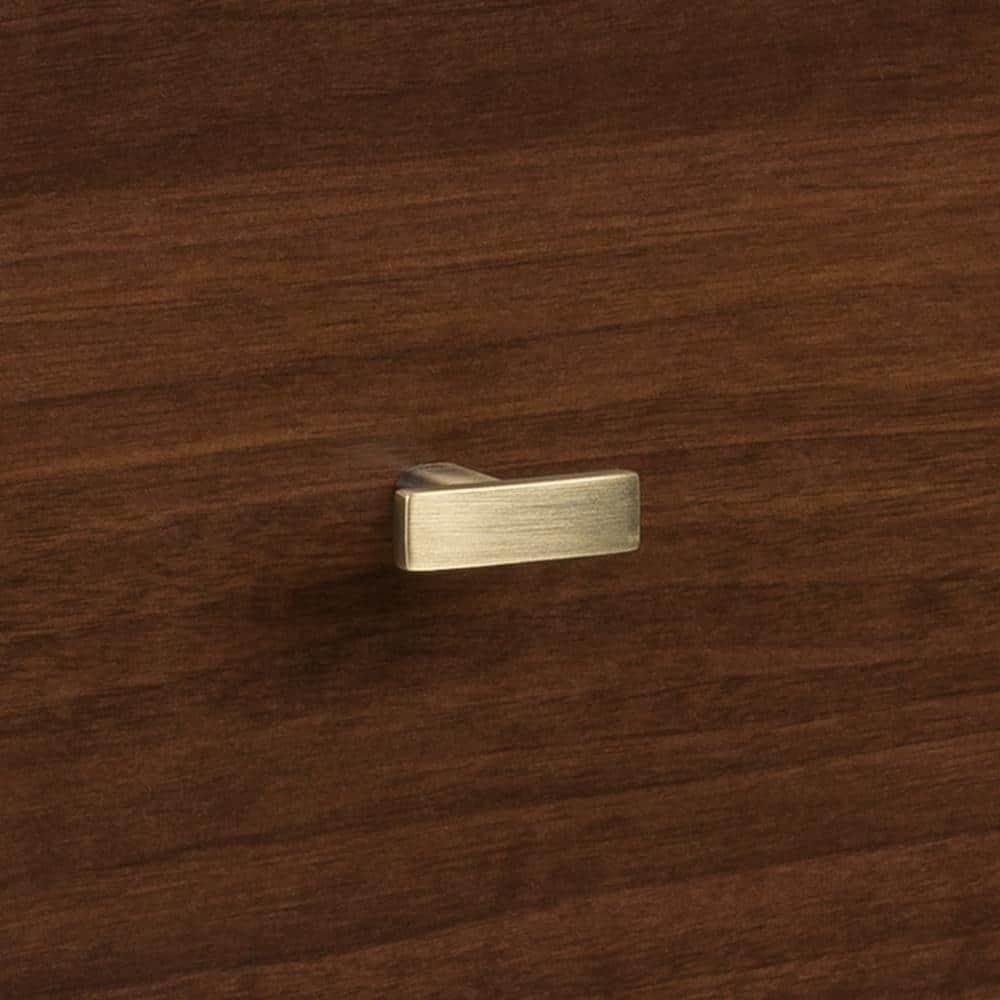 Milo Mid Century Modern 2 Drawer Nightstand Cherry - Prepac: Brushed Brass Knobs, Tapered Legs
