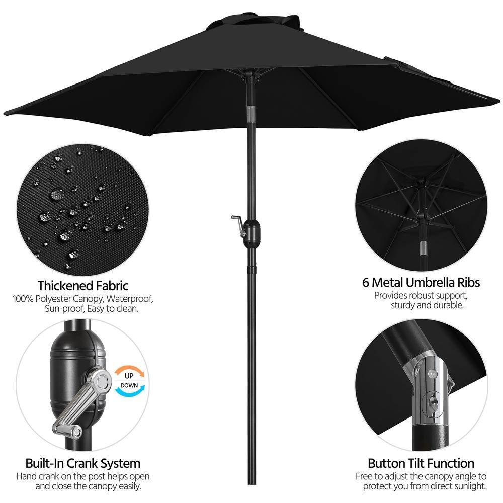 7.5 ft Patio Umbrella Outdoor Table Market Umbrella with Push Button Tilt/Crank, 6 Ribs, Black