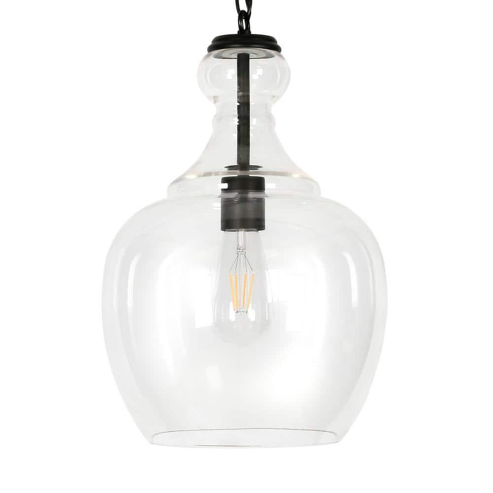 Evelyn&Zoe Verona 11" Wide Pendant with Glass Shade in Blackened Bronze/Clear