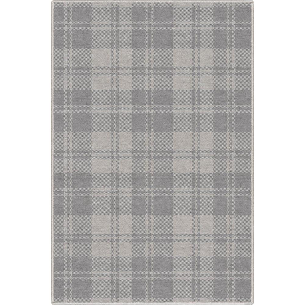 My Magic Carpet Buffalo Plaid Grey And White Plaid Flatweave Brown/Ivory Washable Area Rug | Wayfair