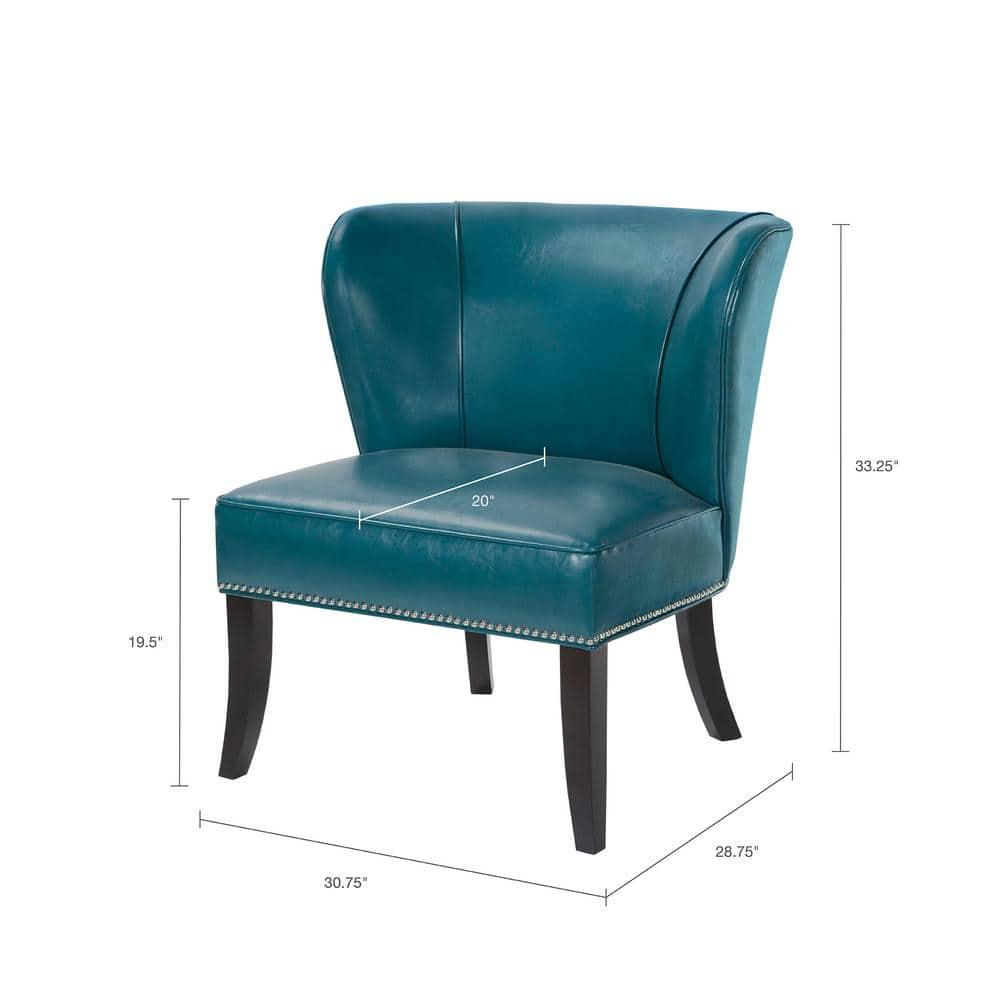 Hilton Concave Back Armless Chair - Peacock Blue: Faux Leather Upholstery, Contemporary Style, Wood Legs
