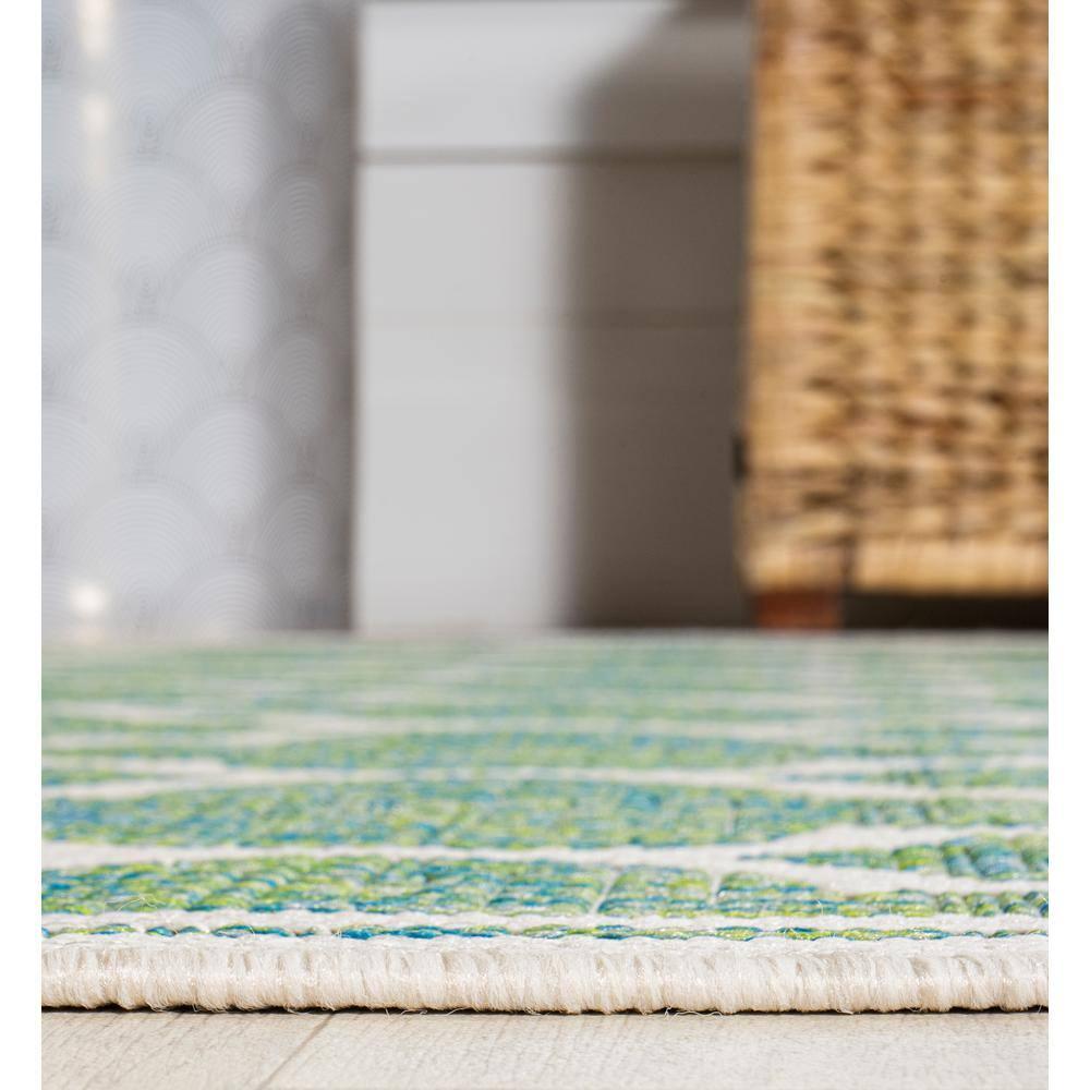 5' x 5' Trebol Moroccan Trellis Textured Weave Indoor/Outdoor Area Rug, Cream/Green - JONATHAN Y