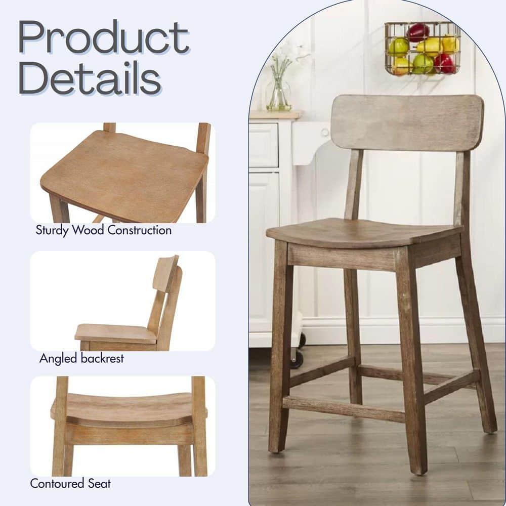 24" Torino Counter Height Barstool Barnwood - Boraam: Solid Wood, Farmhouse Style, Square Seat