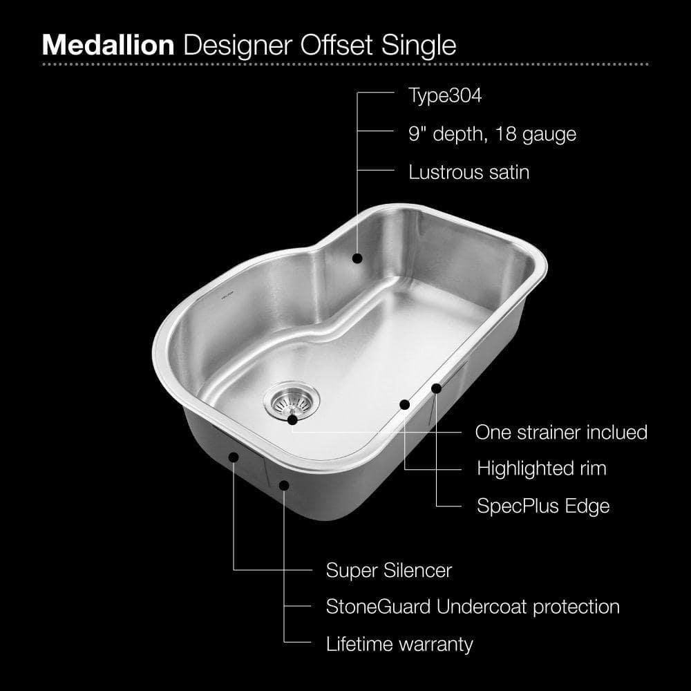 Medallion Designer 31.5'' L Undermount Single Bowl Stainless Steel Kitchen Sink