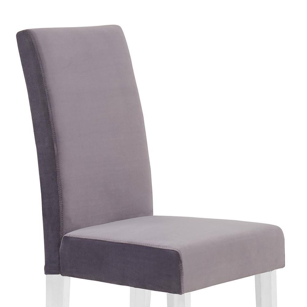 20 x 36 x 17 in. Dalia Modern & Contemporary Dining Chair, Gray Velvet with Acrylic Legs - Set of 2