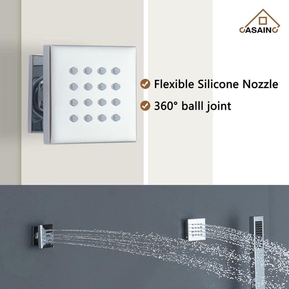 3-Function Luxury Ceiling Mount 12 Inch LED Thermostatic Shower System with 6 Body Jets