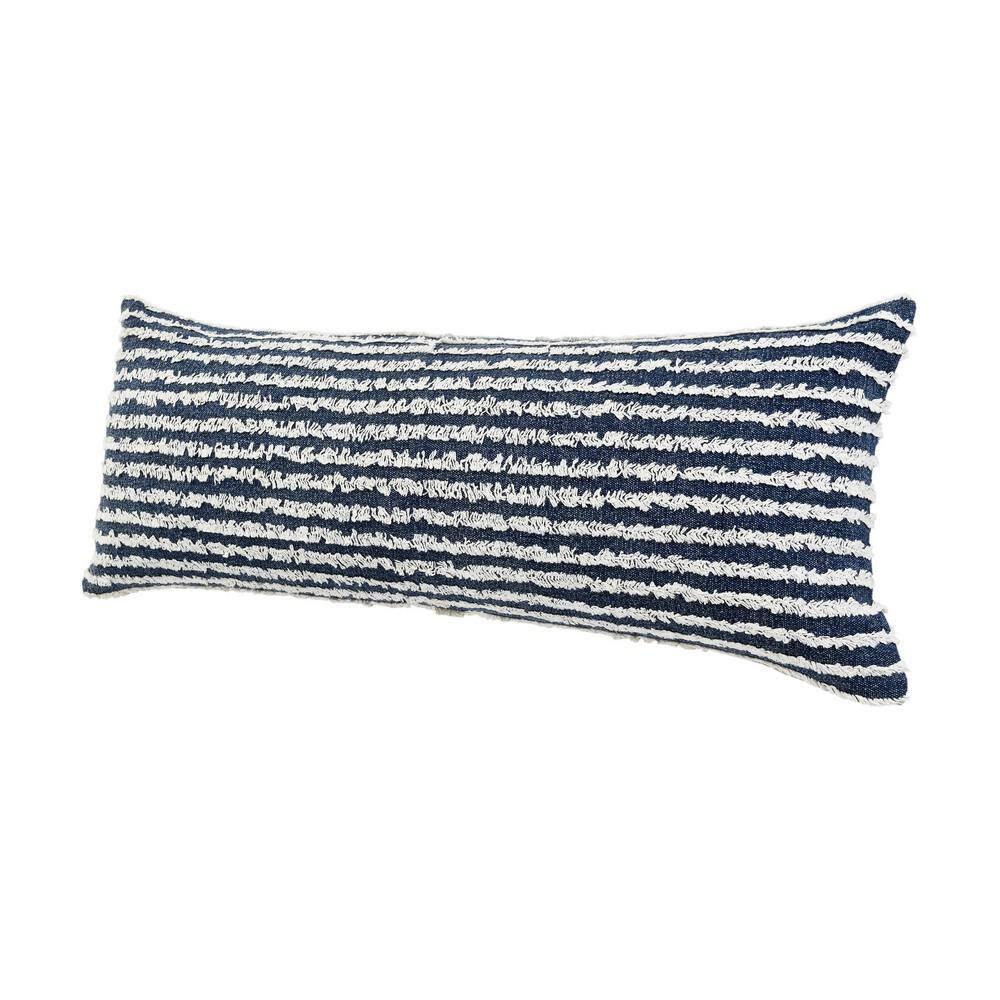 Wispy Ways Ensign Blue/Cream Striped Textured Poly-fill 14 in. x 36 in. Indoor Throw Pillow