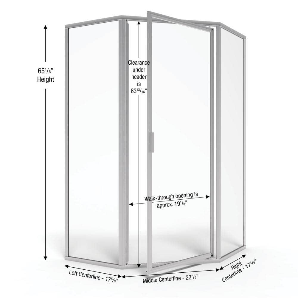 Basco DLXH60B1765CLSV Deluxe 57.625'' W 68.625'' H Framed Neo-angle Reversible Shower Enclosure