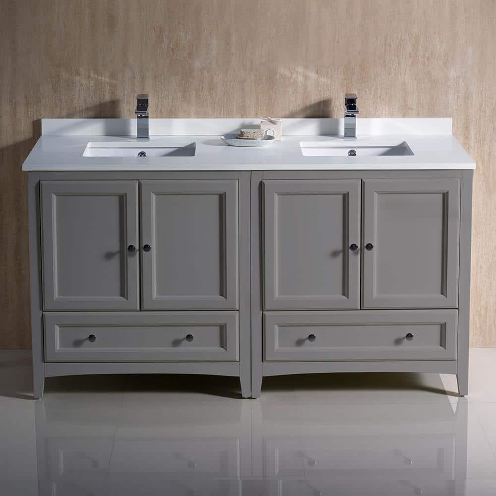 Oxford 60" Freestanding Double Sink Bathroom Vanity with Top and Sinks (Faucets Not Included)